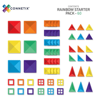 Das Connetix Rainbow Set kommt mit 60 bunten Magnetbausteinen 