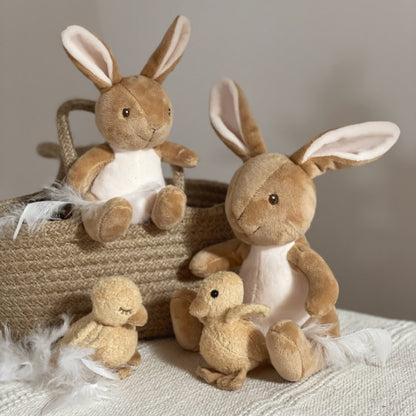 Die süßen Hasen und die süßen Küken ergeben ein tolles Team im Osterkorb. 