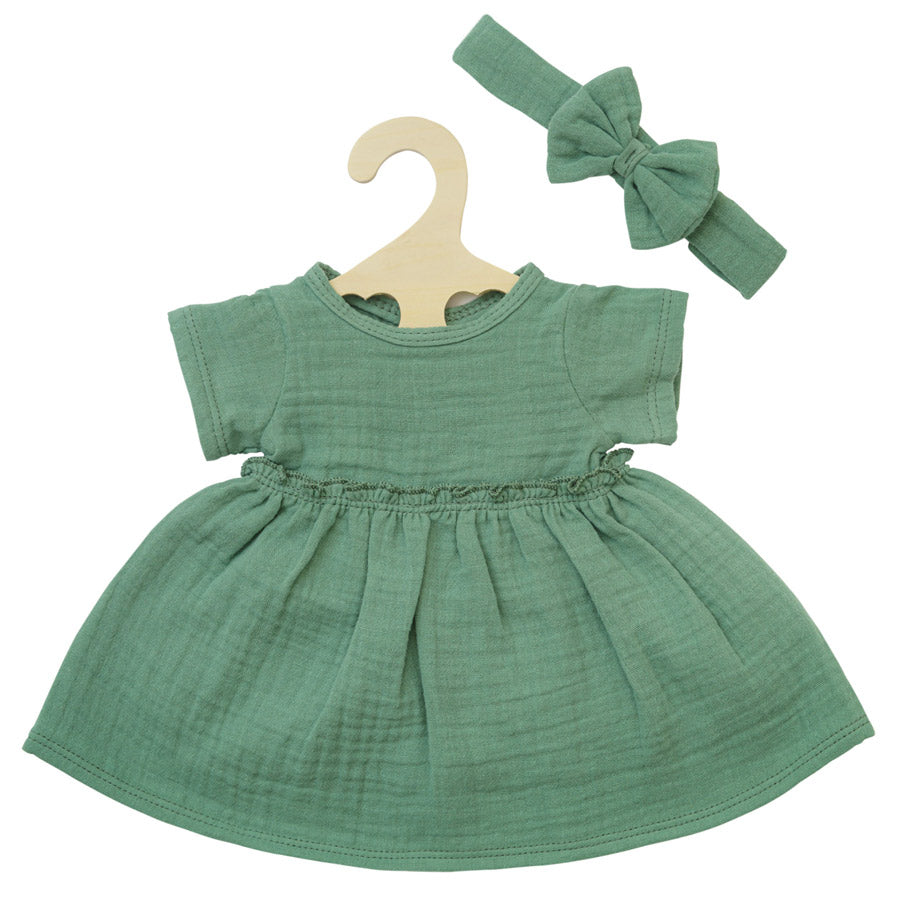 Musselin-Puppenkleid mit Rüschen & Haarband | Bio-Baumwolle