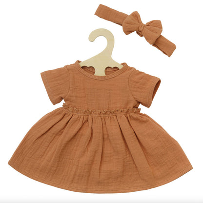 Musselin-Puppenkleid mit Rüschen & Haarband | Bio-Baumwolle
