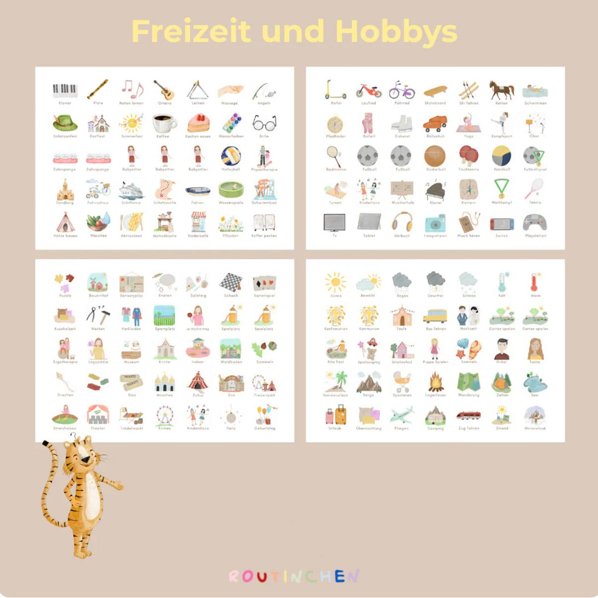 Routinekarten für die Themen Freizeit und Hobbys von Routinchen