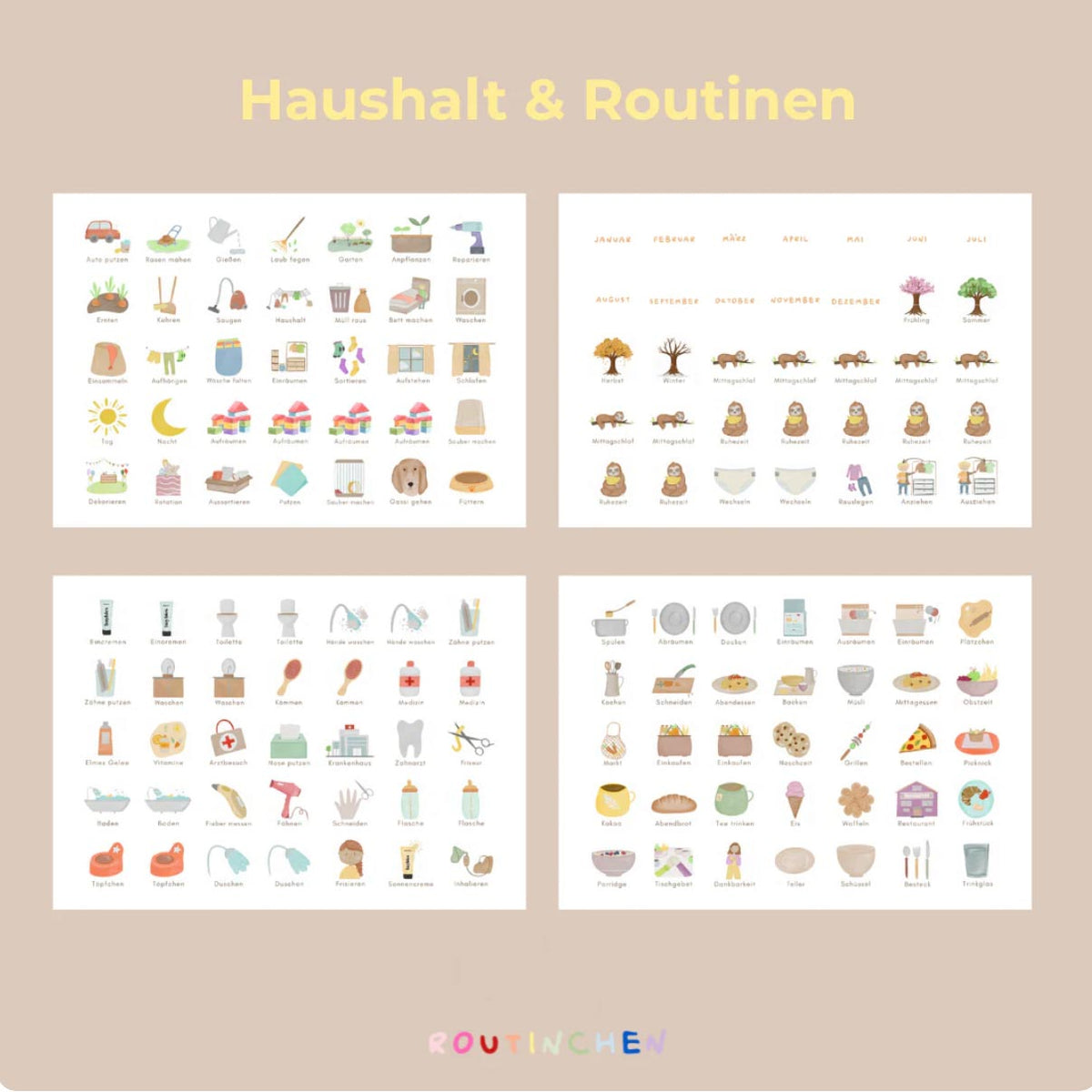 Routineplaner mit Karten zum Thema Haushalt und Routinen