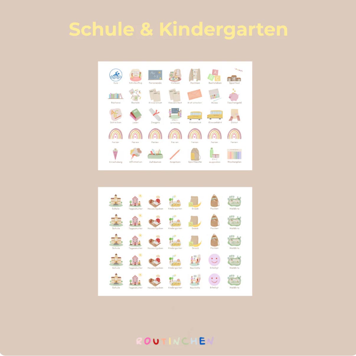 Routinekarten für Kinder mit den Themen Schule und Kindergarten