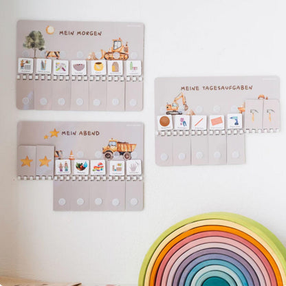 Tagesaufgaben-Planer und Morgen- und Abendplaner für Kinder im Baustellen-Design