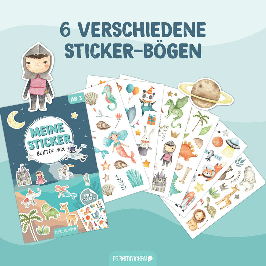 Stickerblock Bunter Mix mit vielen verschiedenen Stickern wie Unterwasser, Zirkus und Märchen 