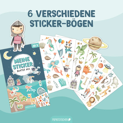 Stickerblock Bunter Mix mit vielen verschiedenen Stickern wie Unterwasser, Zirkus und Märchen 