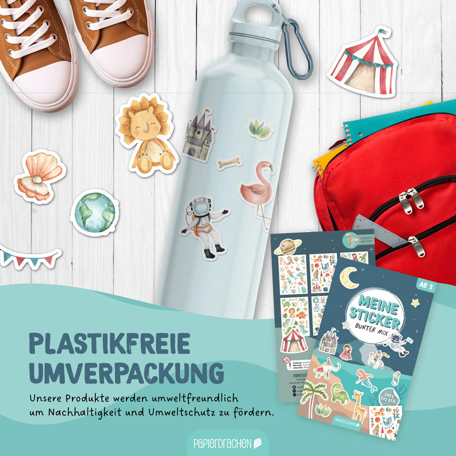 Die Sticker kommen in einer plastikfreien Verpackung und sind sehr umweltfreundlich und nachhaltig. 
