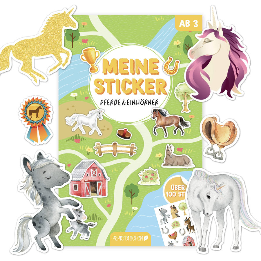 Stickerblock Pferde und Einhörner mit vielen verschiedenen Stickern