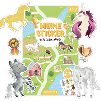 Stickerblock Pferde und Einhörner mit vielen verschiedenen Stickern