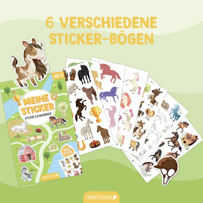 Stickerblock Pferde und Einhörner mit vielen verschiedenen Stickern auf 6 verschiedenen Bögen